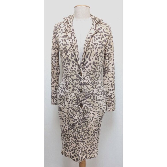 St John Marie Gray Dress Wool Blend Leopard Cheetah print Sz 2 Long Sleeve - Picture 1 of 9